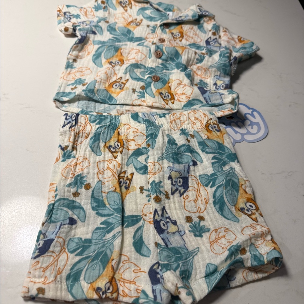bluey Matching Set - Blue Green & Yellow Floral Print